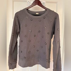 Jcrew Embellished Gray Crewneck Sweatshirt